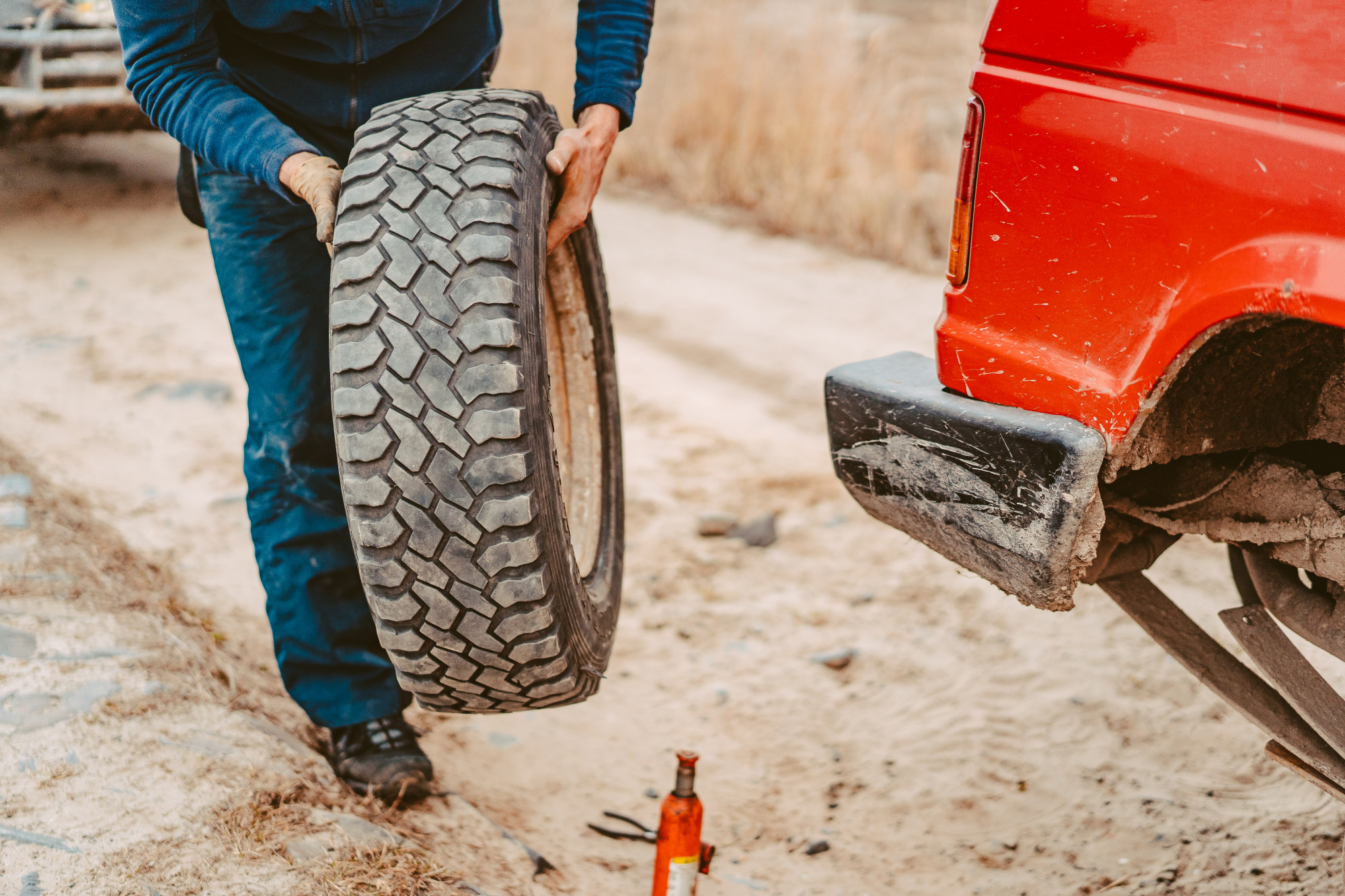 changing a tire on a truck